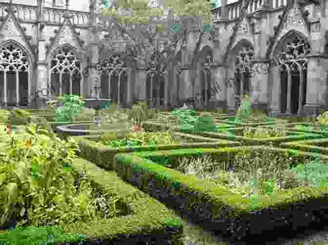 A Charming Medieval Monastery Garden, With Herb Beds, A Central Fountain, And A Cloister In The Background. Landscape And Garden Design: Lessons From History